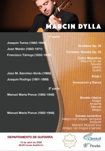 Programa do concerto de Marcin Dylla o 10 de abril de 2026