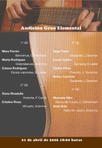 Programa da audición de abril de 2026 de Guitarra Grao Elemental