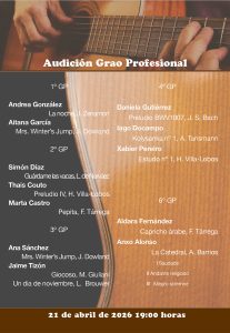 Programa da audición de Guitarra de abril de 2026 Grao Profesional
